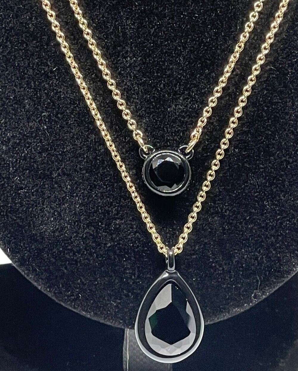 DKNY Layered Jet Stone Necklace Gold Tone Chic Womens Fashion Trendy Elegant NEW